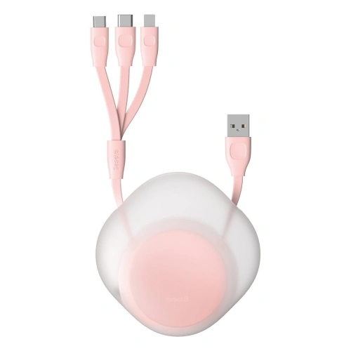 Zwijany kabel USB 3w1 Baseus Let\'s go Little Reunion, Lightning / USB-C / micro USB, 3A, 0,85m (biało-różowy)